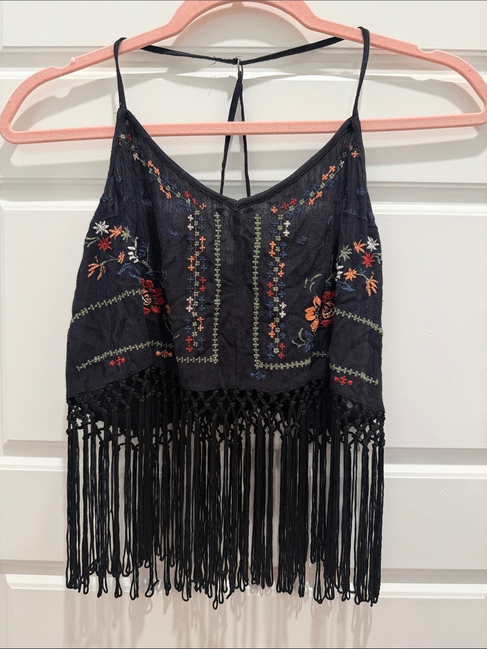 Hollister Black Embroidered Fringe Camisole